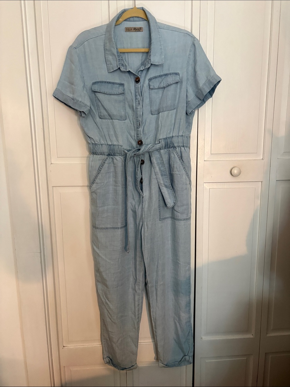 Denim&Co Light Blue Short-Sleeve Utility Jumpsuit